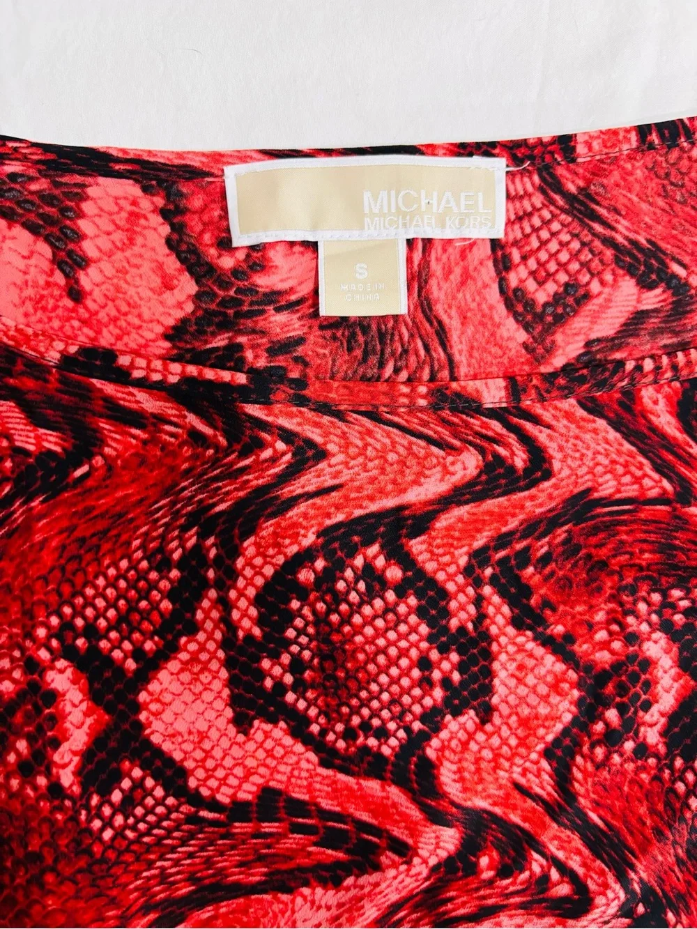 Michael Kors Red and Black Abstract Print Long Sleeve Top